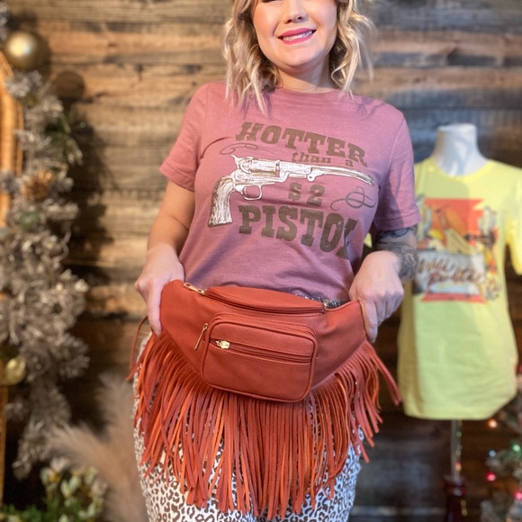 Orange fringe Fanny pack with adjustable strap and pockets - Picture 5 of 6